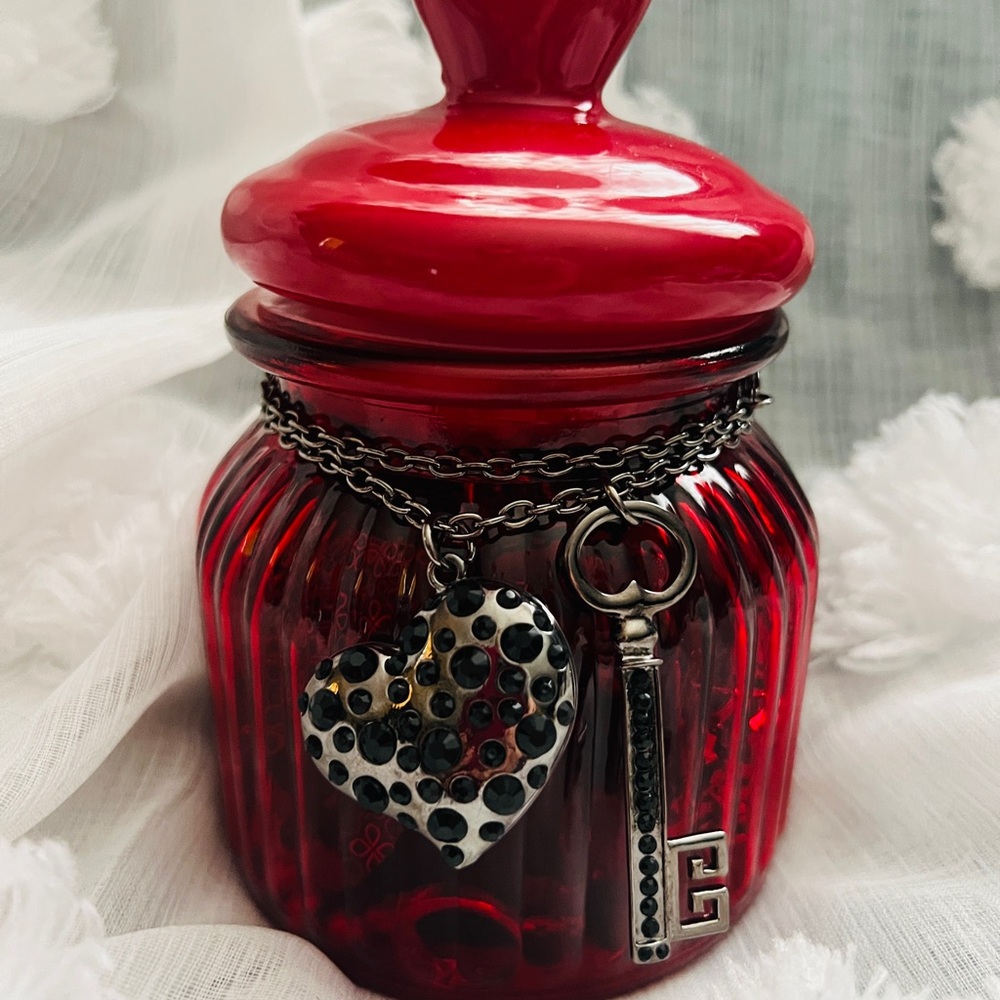 Red Glass Jar with Heart and Key Charm